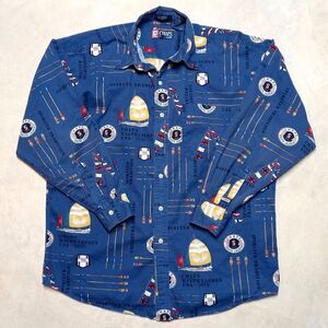 Vintage Chaps Ralph Lauren Sail Boat Yacht USA Flags Button Down Shirt Men Large